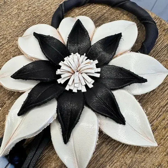 Black White Flower Purse Charm Genuine Leather Flower Bag Charm NEW FAST SHIP - Picture 6 of 7